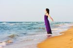 Cute Young White Women Relax On The Sea Stock Photo