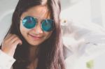 Portrait Of Thai Teen Glasses Beautiful Girl Relax And Smile Stock Photo