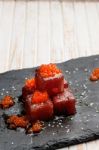 Red Tuna Sashimi With Salmon Roe Stock Photo