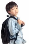 Asian Boy With School Backpack Stock Photo