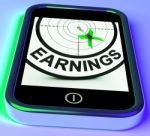 Earning On Smartphone Showing Profitable Incomes Stock Photo