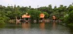 Pavilion Water Front Of Temple In Forest Stock Photo