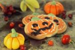 Halloween Decor Pumpkin Cookies Stock Photo