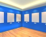 Empty Room Blue Gallery Stock Photo