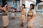 Student 9-10 Years Old, Welcome To Boy Scout Camp In Bangkok Thailand Stock Photo