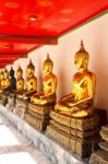 Buddha In Wat Pho Temple Sequential Nicely In Bangkok, Thailand Stock Photo