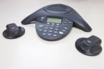 Conference Ip Phone On White Table Background Stock Photo