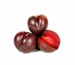 Red Plum Fruit Isolated On The White Background Stock Photo