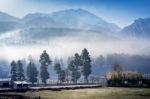 Panoramic View Of Beautiful Mountain Landscape Small Village  Stock Photo