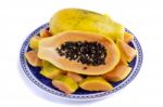 Papaya Fruit Sliced Stock Photo