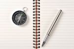 Pen Compass And Notebook Stock Photo