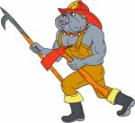 Bulldog Firefighter Pike Pole Fire Axe Drawing Stock Photo