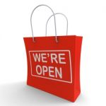 We're Open Shopping Bag Shows New Store Launch Stock Photo