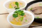 Hearty Middle Eastern Chickpea And Barley Soup Stock Photo