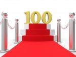 Golden One Hundred On Red Carpet Means Movie Industry Anniversar Stock Photo