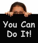 Girl Showing You Can Do It Board Stock Photo