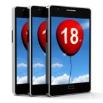 Balloon Phone Represents Eighteenth Happy Birthday Celebration Stock Photo