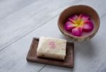 Natural Soap Bar On Wooden Soap Dish Stock Photo