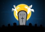 Halloween White Ghost Gravestone Moon Graveyard Stock Photo