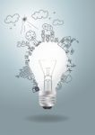 Light Bulb Idea With Creative Drawing Environment Ecology Concep Stock Photo