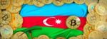 Bitcoins Gold Around Azerbaijan  Flag And Pickaxe On The Left.3d Stock Photo