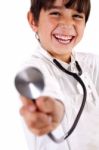 Little Doctor Showing Stethoscope Stock Photo