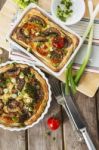 Quiche Lorraine With Chicken, Mushrooms And Broccoli Stock Photo