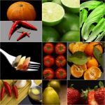 Organic Vegetarian Vegan Food Collage  Dark Stock Photo