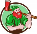 Paul Bunyan Lumberjack Axe Thumbs Up Circle Cartoon Stock Photo