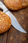 Organic Bread Over Rustic Table Stock Photo