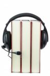 Books Wearing Headphone Stock Photo