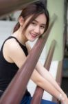 Portrait Of Thai Adult Beautiful Girl Relax And Smile Stock Photo