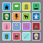 Halloween Color Square Sticker Icon Set Stock Photo