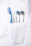 dental tools in dentist pocket Stock Photo