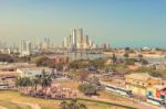 Panoramic View At The High Rise Buildings In Upscale Part Of Car Stock Photo