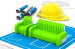 Modern Furniture Set On Blueprint Stock Photo