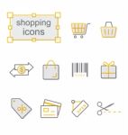 Thin Line Icons Yellow Set, Shopping Stock Photo