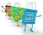 Ten Percent Off On Colored Shopping Bags Show Bargains Stock Photo