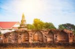 Old Ancient Pagoda In Lopburi Thailand, With Old Exterior Brick Wall Background Vintage Style Grung Texture Stock Photo