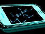 Backup Smartphone Means Copying And Storing Data Stock Photo