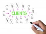 Clients On Whiteboard Shows Client Marketing Or Target Audience Stock Photo