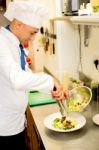 Tasty Salad Garnishing By Chef Stock Photo