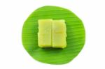 Kind Of Thai Sweetmeat, Multi Layer Sweet Cake (kanom Chan) On Banana Leaf In White Background Stock Photo