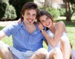 Smiling Romantic Young Couple Stock Photo