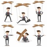 Cartoon Businessman Set In Marionette Style Stock Photo