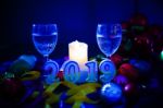 Glasses Of Champagne And New Year Decorations Stock Photo