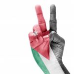 Jordan Flag On Victory Hand Stock Photo