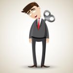 Cartoon Businessman With Wind Up On His Back Stock Photo