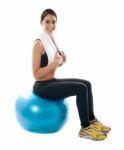 Fitness Lady Sitting On Ball Stock Photo