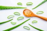 Aloe Vera Fresh Leaves With Slices And Aloe Vera Gel On Wooden S Stock Photo